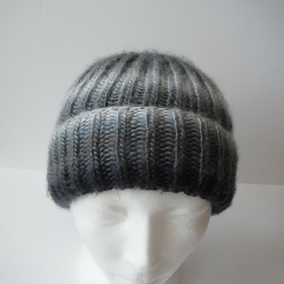 Hand Knitted Hat Toque Adult Size - S Acrylic Black/Gray - 032. Hand knit by me - Picture 2 of 7